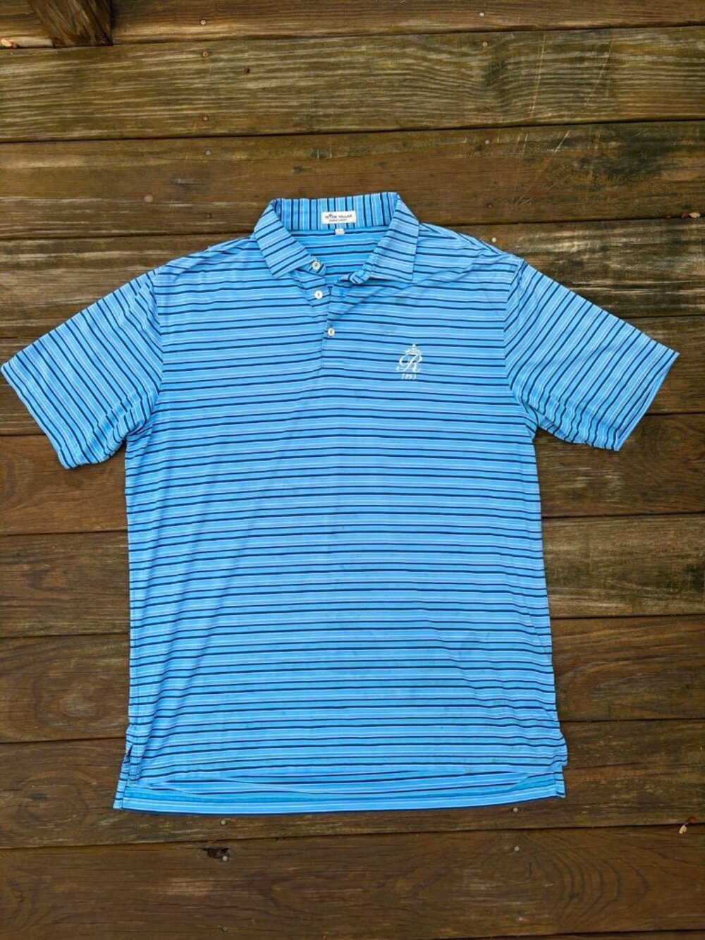 Peter Millar Summer Comfort Golf Polo Large Blue Striped CC Performance